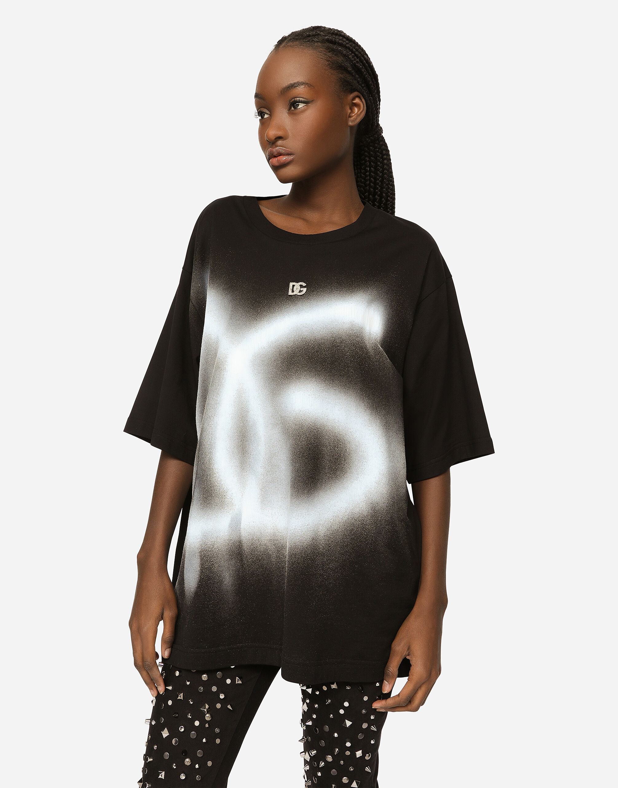 女士黑T-SHIRT M/CORTA GIRO | Dolce&Gabbana®