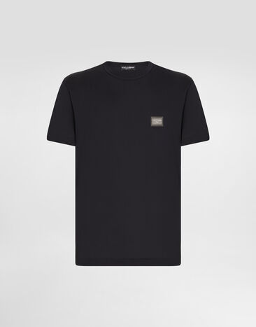 Dolce & Gabbana Cotton T-shirt with branded tag Blue G8PT1TG7F2I