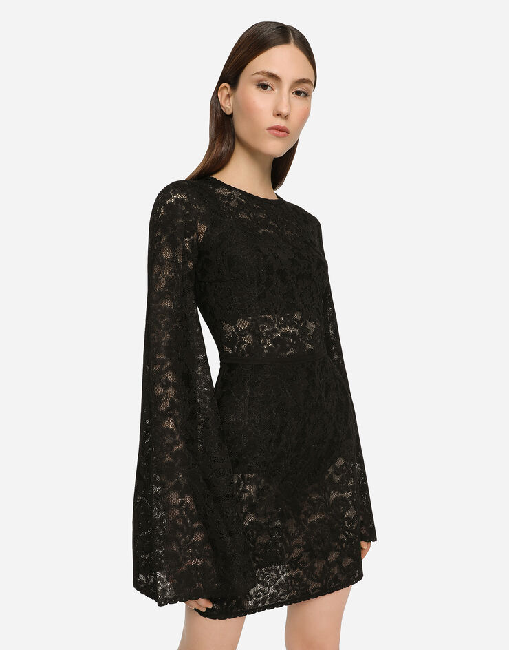 Dolce & Gabbana Vestido corto en punto de encaje con mangas amplias Noir FXC81TJBMP9