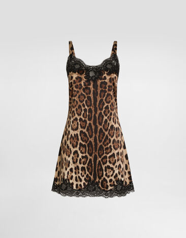 Dolce & Gabbana Leopard-print satin lingerie slip with lace detailing Multicolor O6A00TFSAXY