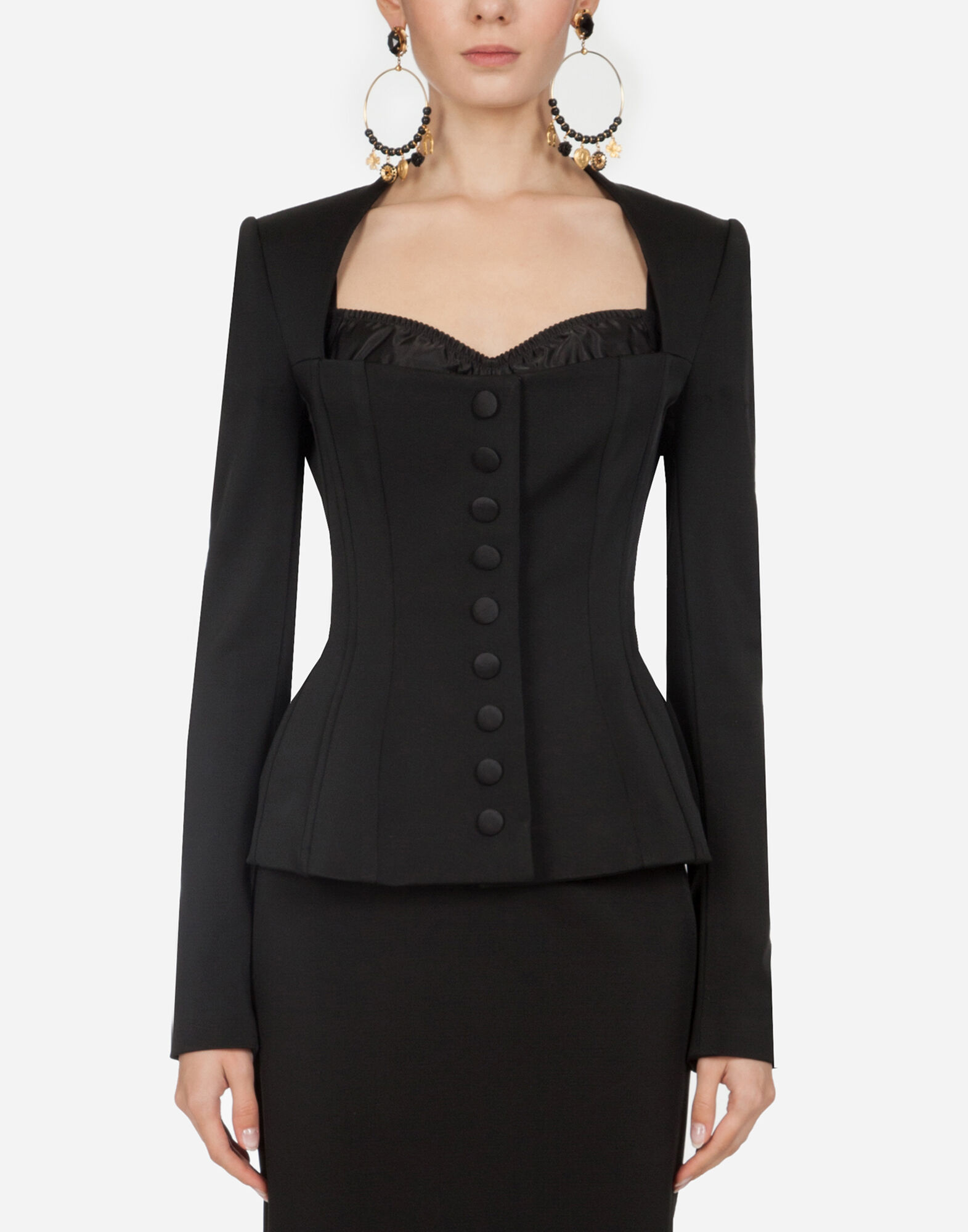 【送料&関税込】Dolce & Gabbana Dolce Single Breasted Wo Single-breasted wool and cashmere jacket with DG patch in