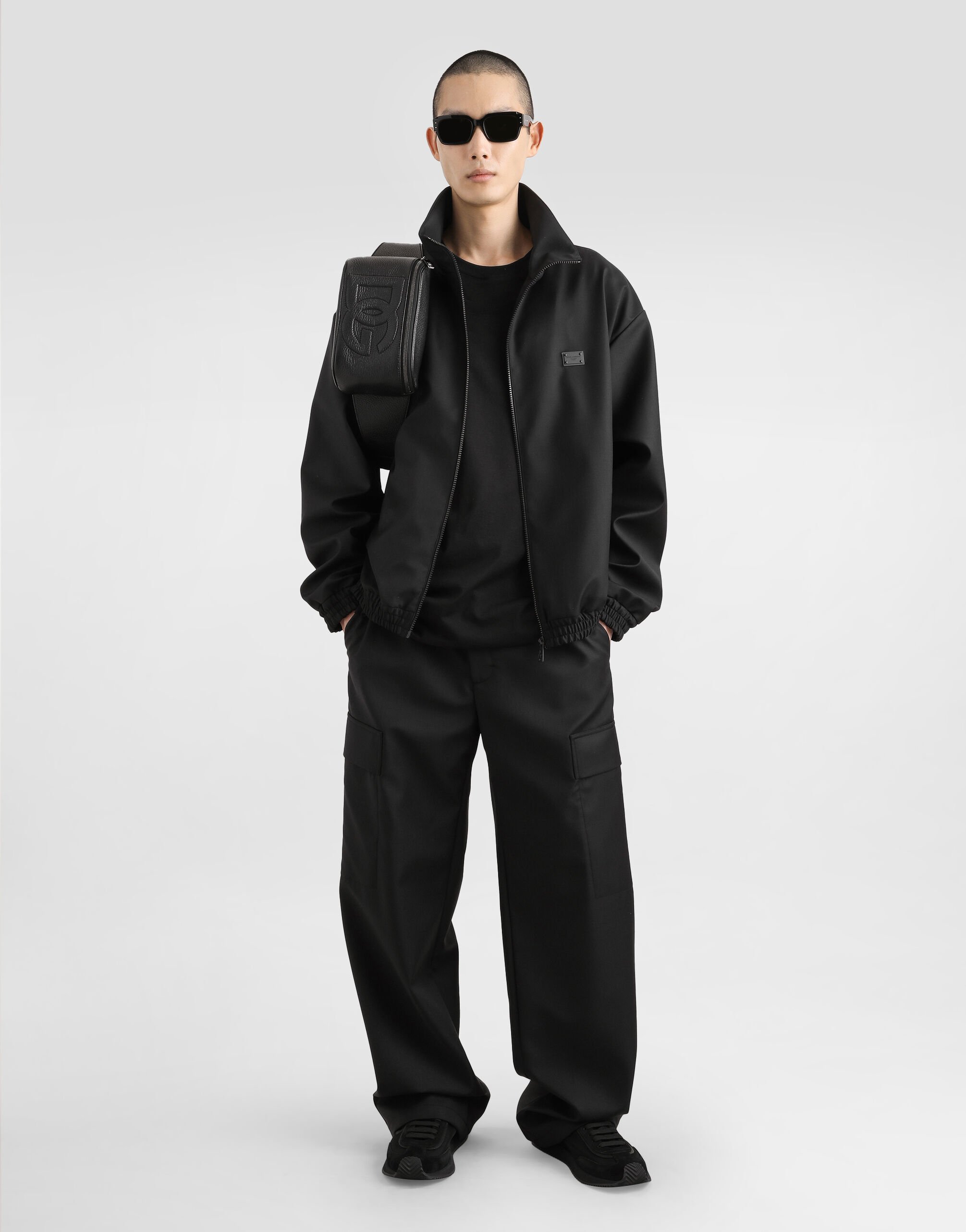 Wool jacket with a high neck and tag in Black for Men