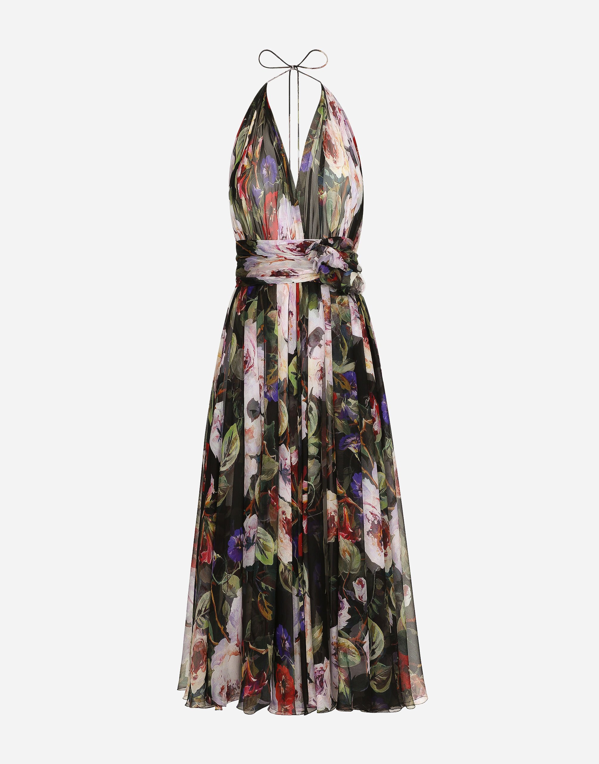 Dolce & Gabbana Chiffon calf-length dress with rose garden print Multicolor FTAIADG8EZ8