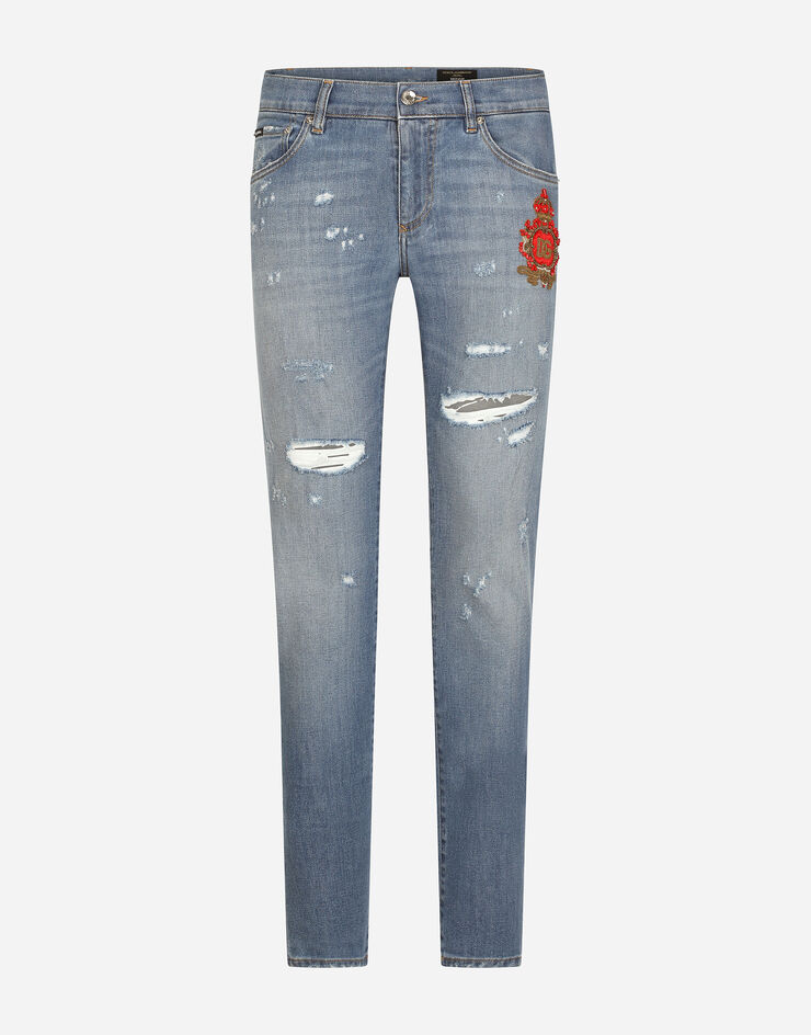 Dolce & Gabbana Mid blue skinny stretch jeans with patch detailing Multicolor GY07LZG8FS7