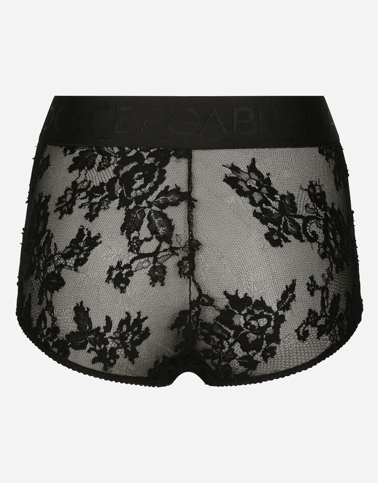 Dolce & Gabbana Lace high-waisted panties with branded elastic Black O2D64THLM37