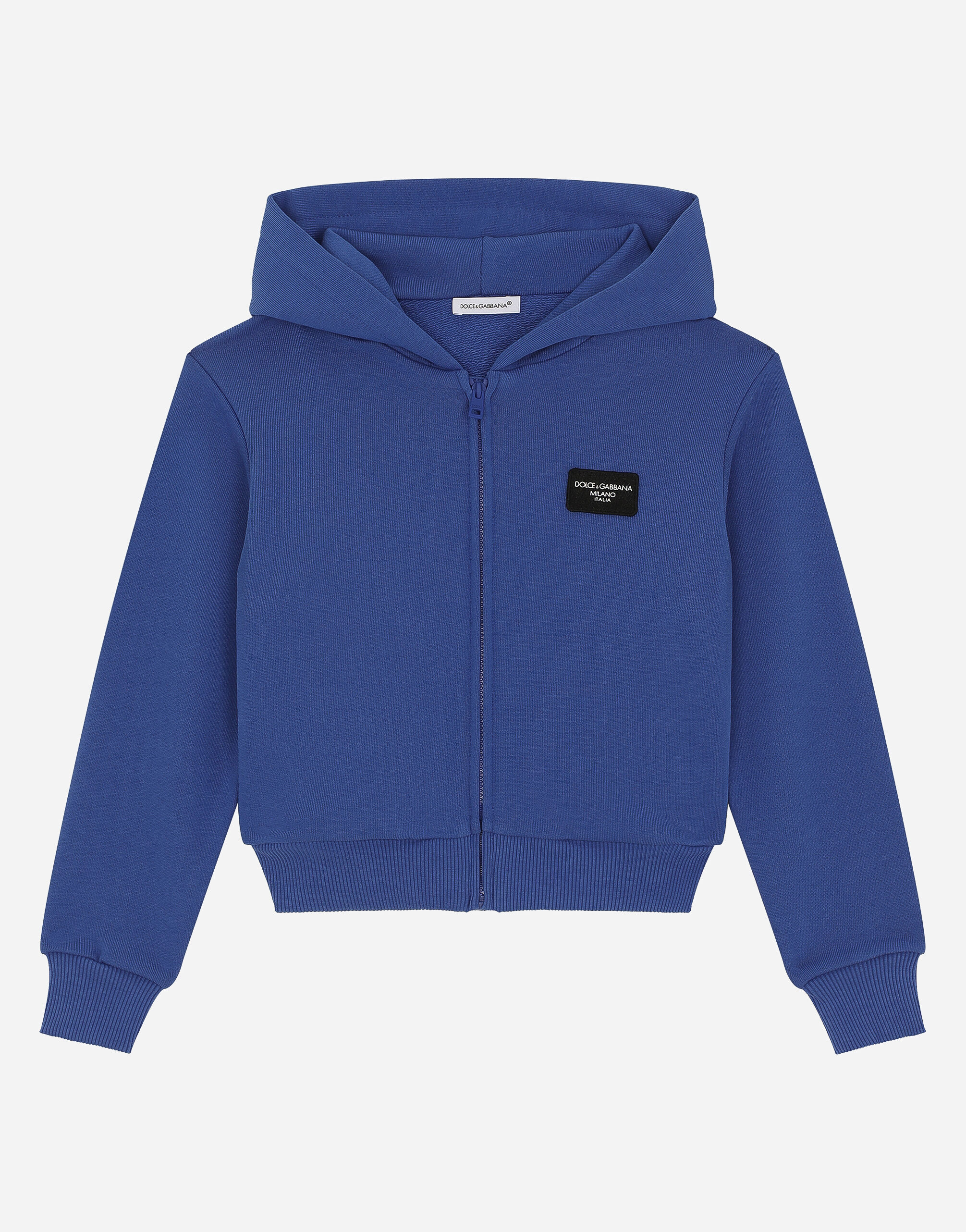 Zip-up hoodie with logo tag in Azul for Boys | Dolce&Gabbana® US