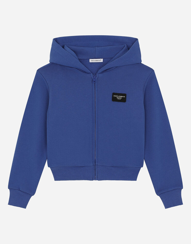 Dolce & Gabbana Zip-up hoodie with logo tag Azul L4JWIDG7M4R