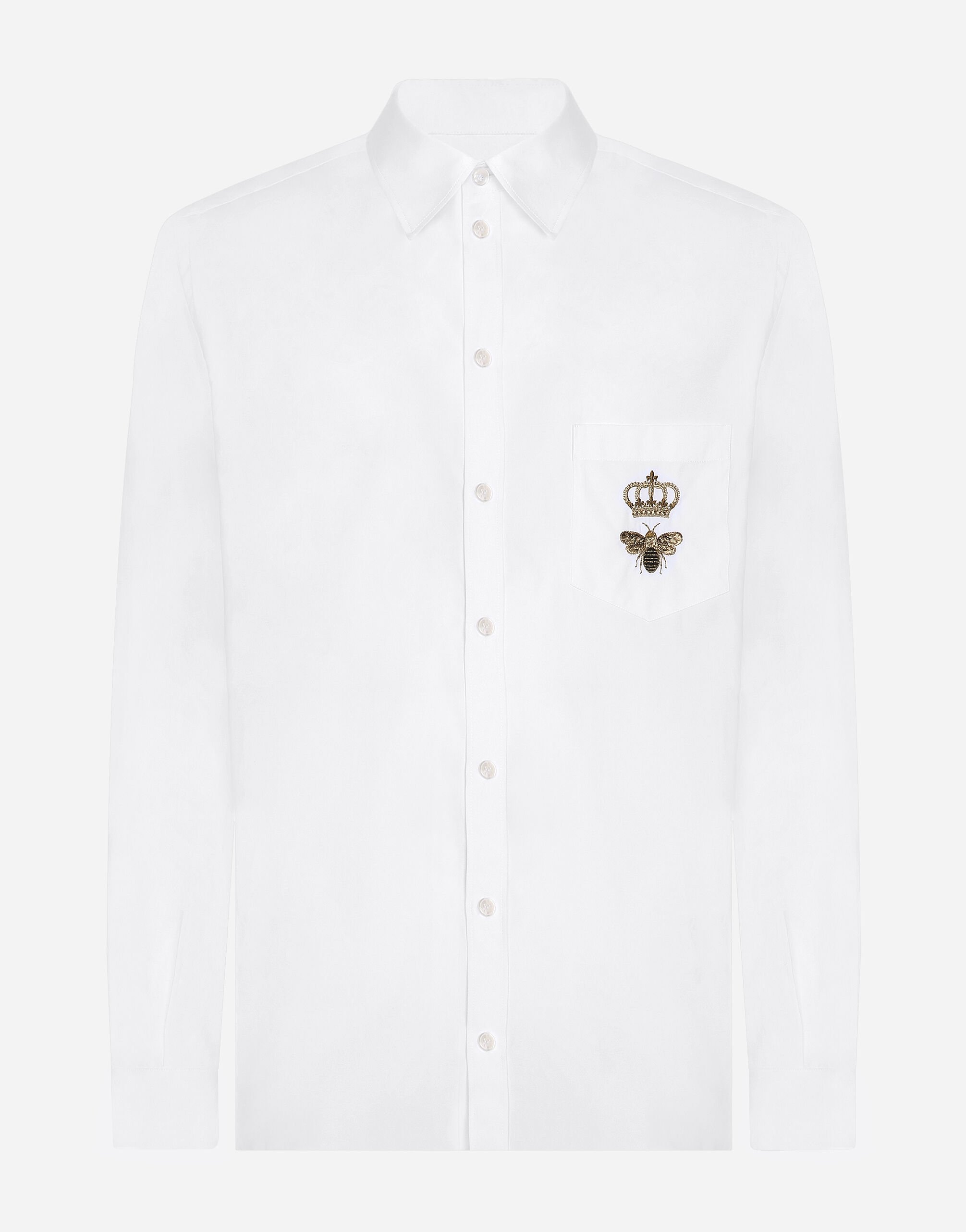 Dolce & Gabbana Cotton Martini-fit shirt with embroidery White G5EJ0TGG826