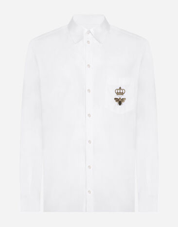 Dolce & Gabbana Cotton Martini-fit shirt with embroidery Gold L54I80G7K2T
