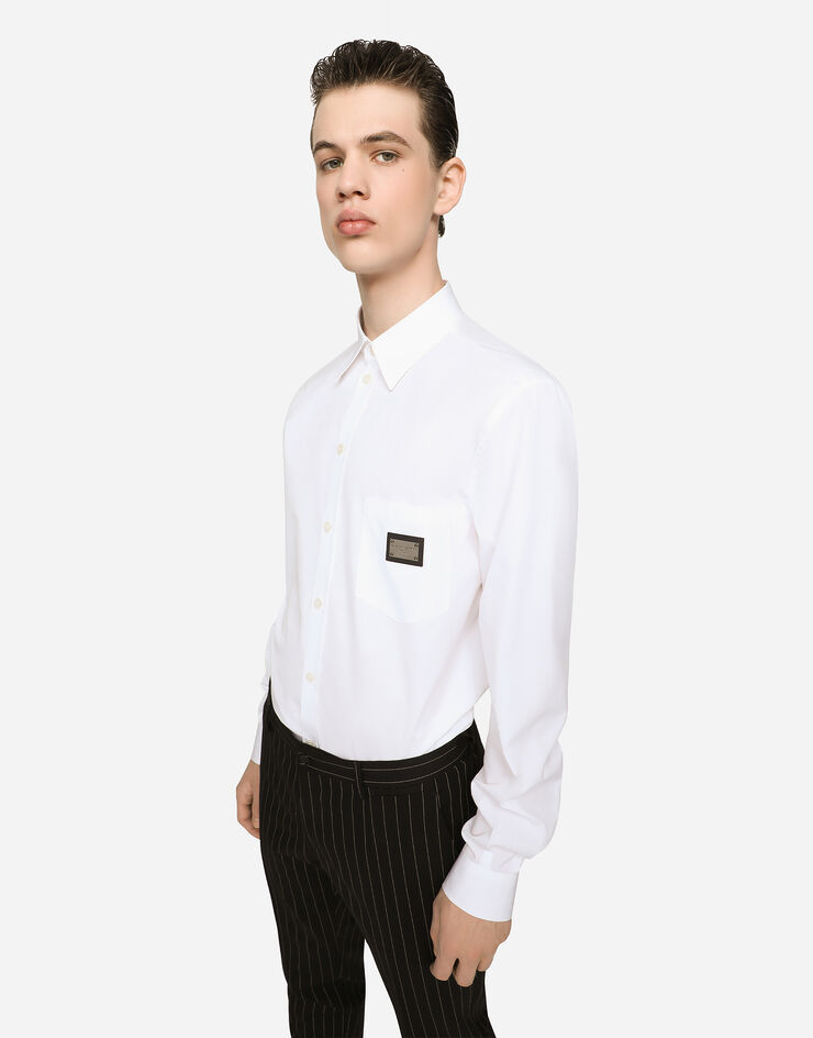 Dolce & Gabbana Chemise Martini en coton avec plaquette à logo Blanc G5JG4TFU5U8