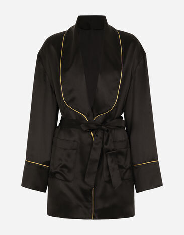 Dolce & Gabbana Silk long-sleeved pajama jacket with belt Black F26U3TFU1NG
