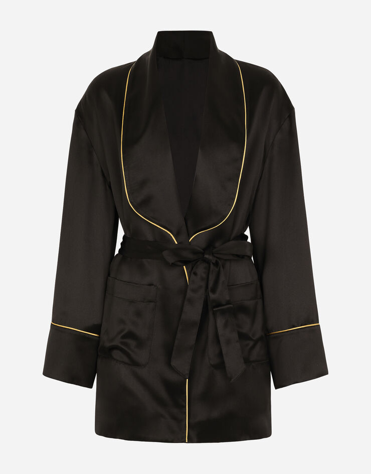 Dolce & Gabbana Silk long-sleeved pajama jacket with belt Black F26U3TFU1NG
