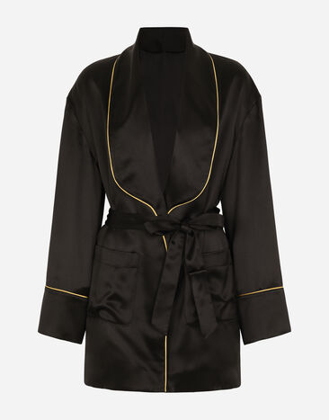Dolce & Gabbana Silk long-sleeved pajama jacket with belt Black F26AHTFU23Q
