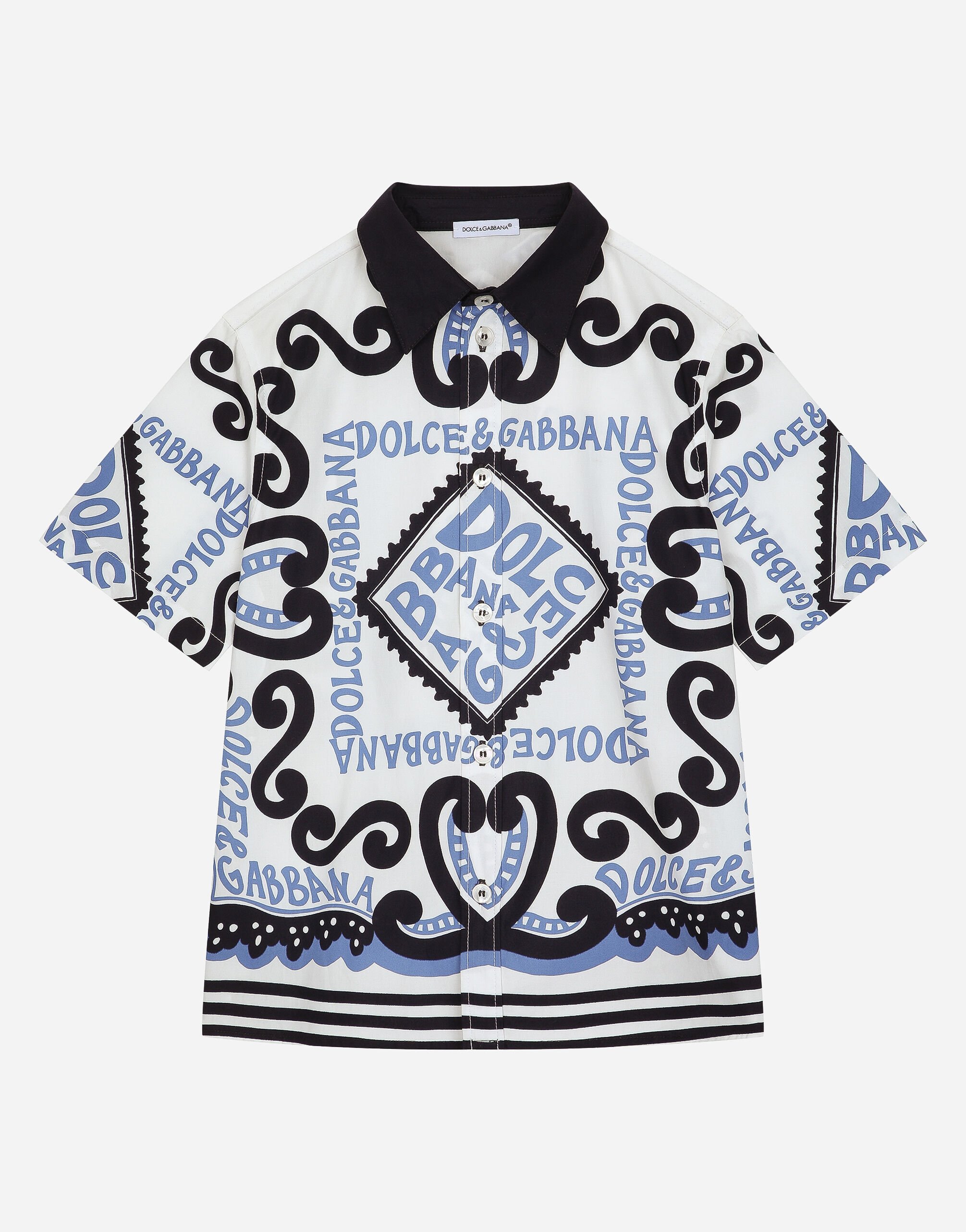 Dolce & Gabbana Marina-print poplin shirt Azure GXZ18TJFMAQ