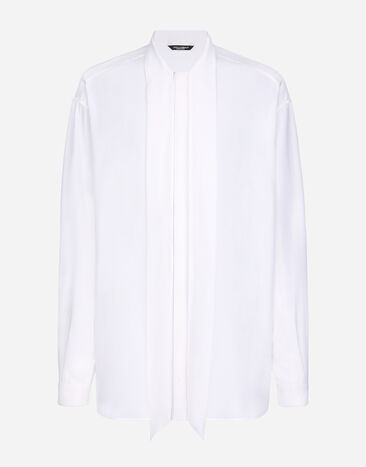 Dolce & Gabbana Camisa en crepé de China de seda con chalina Negro G2TM9TFUBFY