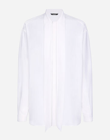 Dolce & Gabbana Camisa en crepé de China de seda con chalina Blanco G5LR8TFU1ZC