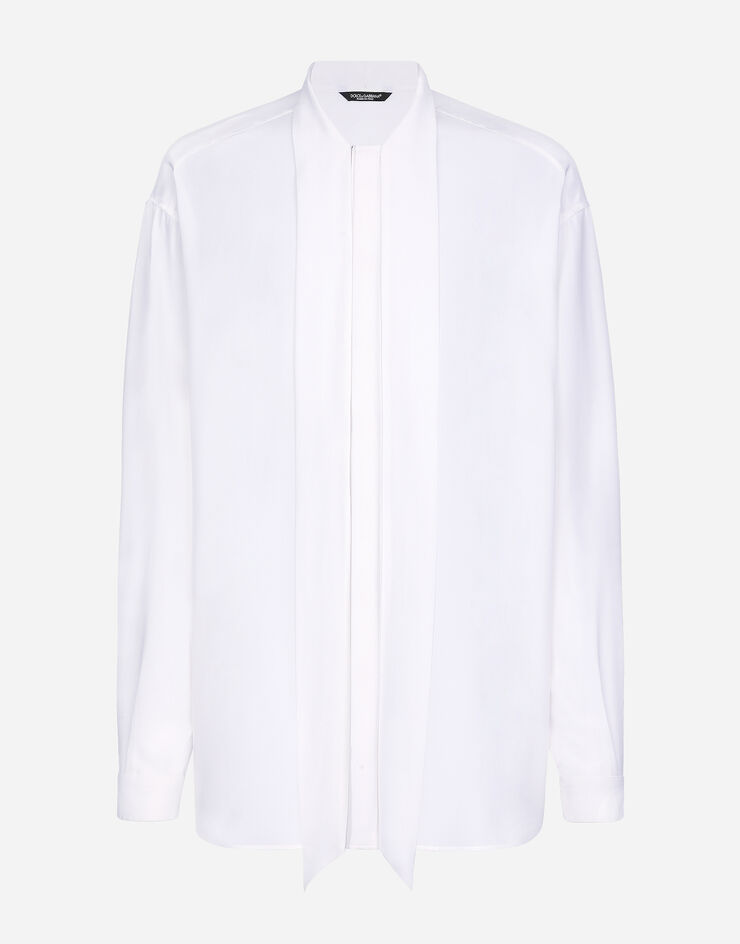 Dolce & Gabbana Camicia in seta crepe de chine con sciarpa Bianco G5LR8TFU1ZC