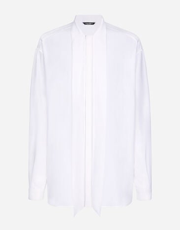 Dolce & Gabbana Camisa en crepé de China de seda con chalina Negro G2TM9TFUBFY