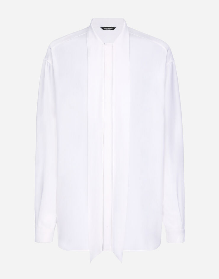 Dolce & Gabbana Camisa en crepé de China de seda con chalina Blanco G5LR8TFU1ZC