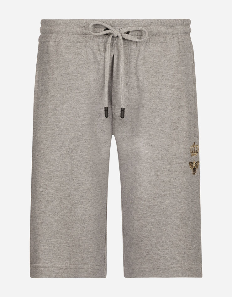 Dolce&Gabbana Jersey jogging shorts with embroidery Grey GVF8AZHU7H9