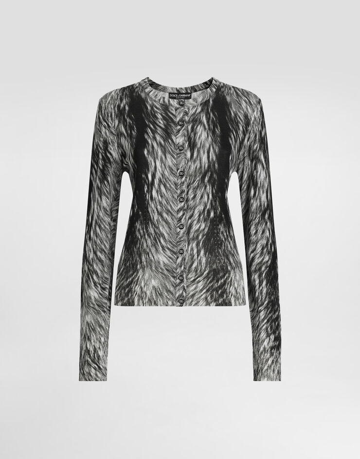 Dolce & Gabbana Cardigan aus Seide Fellprint Grau FXV07TJAHLA