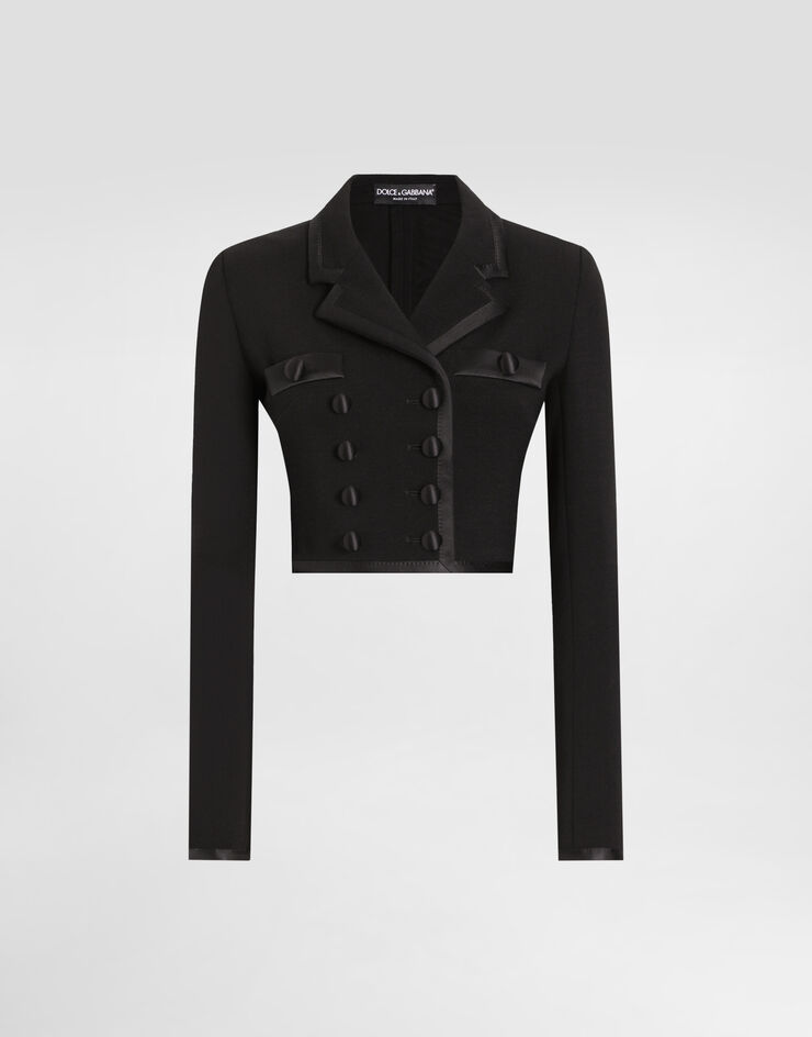 Dolce & Gabbana Short double-breasted wool crepe jacket Black F27EHTFUBD2