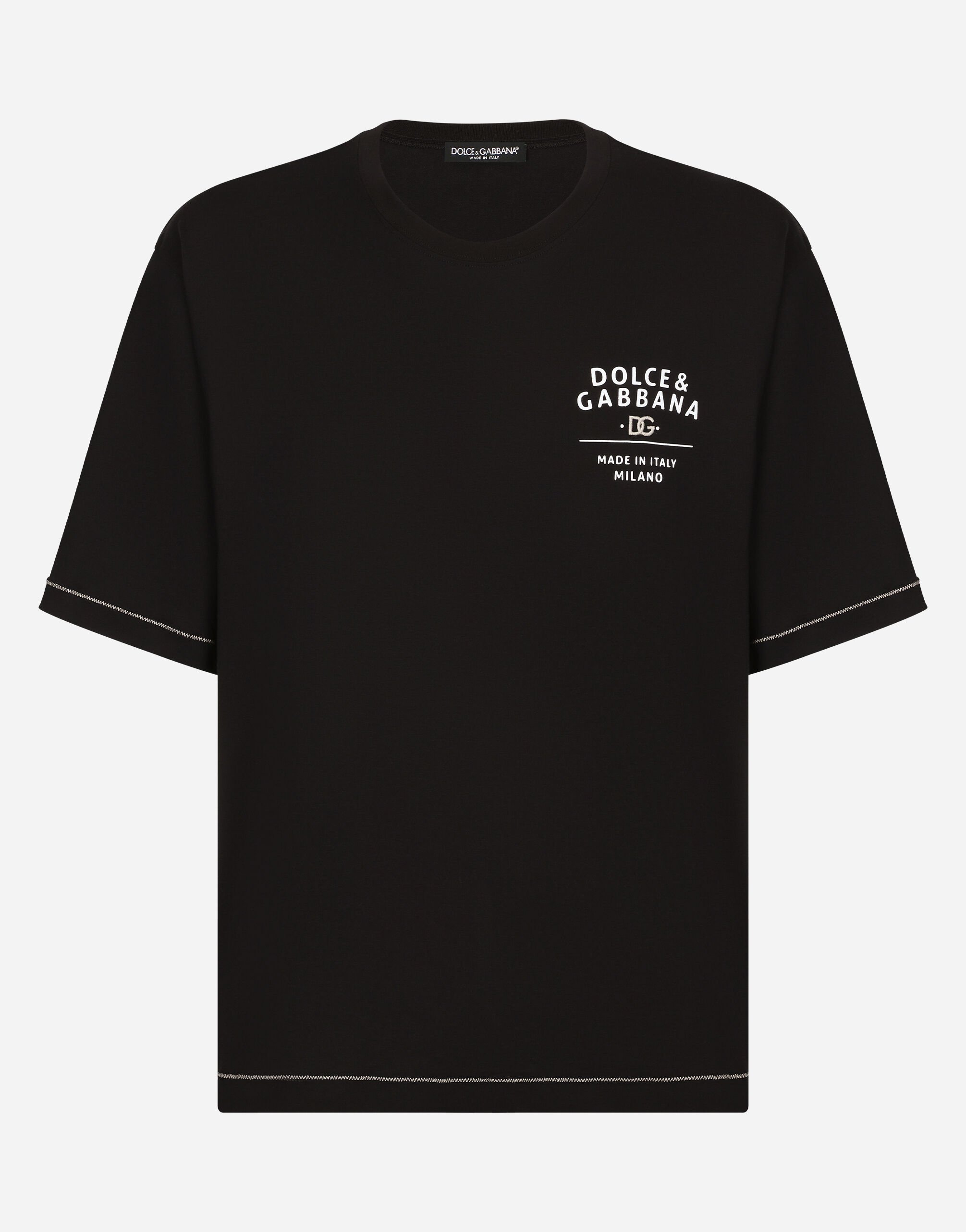 Dolce & Gabbana Short-sleeved cotton T-shirt with embroidered logo Black G8PN9TG7K1V