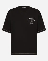Dolce & Gabbana Short-sleeved cotton T-shirt with embroidered logo Black G9AKPTG7L3R
