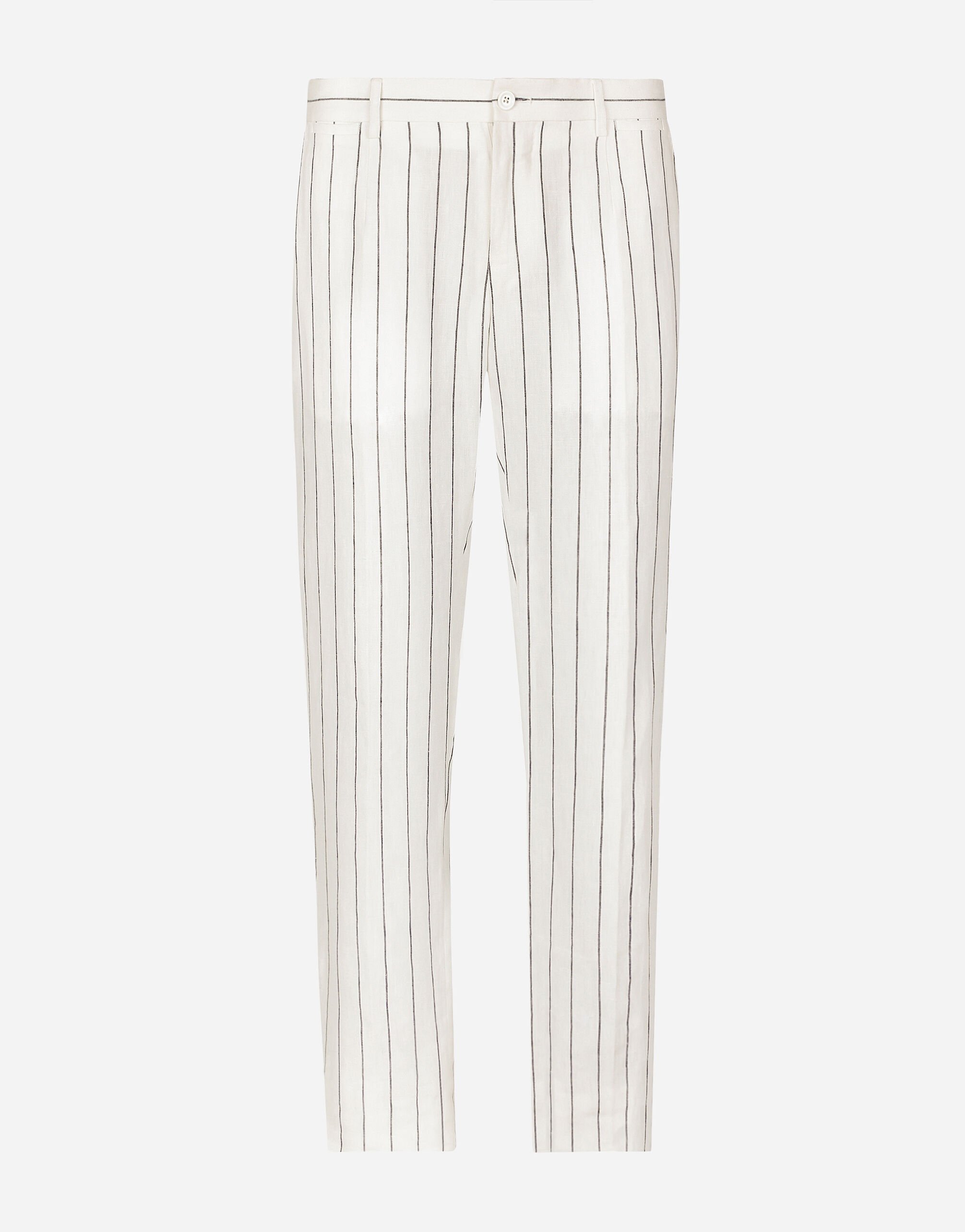 Dolce & Gabbana Pantalón de lino con raya diplomática Blanco G2QS6TFR4A4