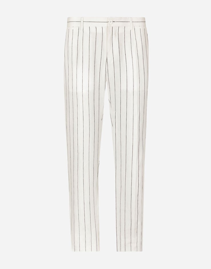 Dolce & Gabbana 细条纹亚麻长裤 白 GY7BMTFR4A4