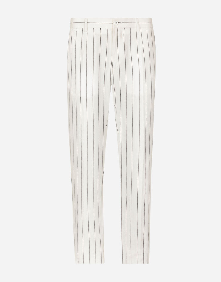 Dolce & Gabbana 细条纹亚麻长裤 白 GY7BMTFR4A4