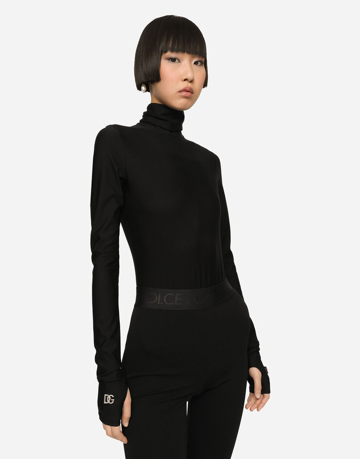 Jersey turtle-neck bodysuit with DG logo in Black for