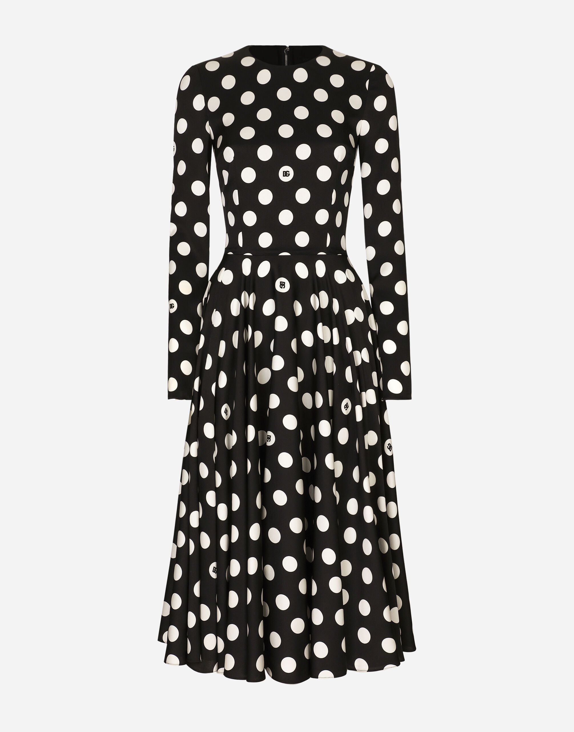 Dolce & Gabbana Charmeuse calf-length circle-skirt dress with polka-dot print Print F7AA7TFSFNM