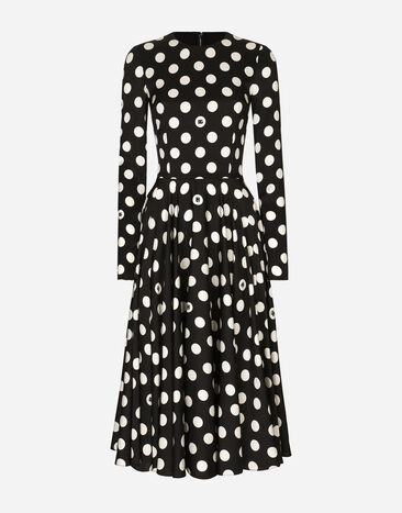 Dolce & Gabbana Charmeuse calf-length circle-skirt dress with polka-dot print Black F4CT6THLMLQ