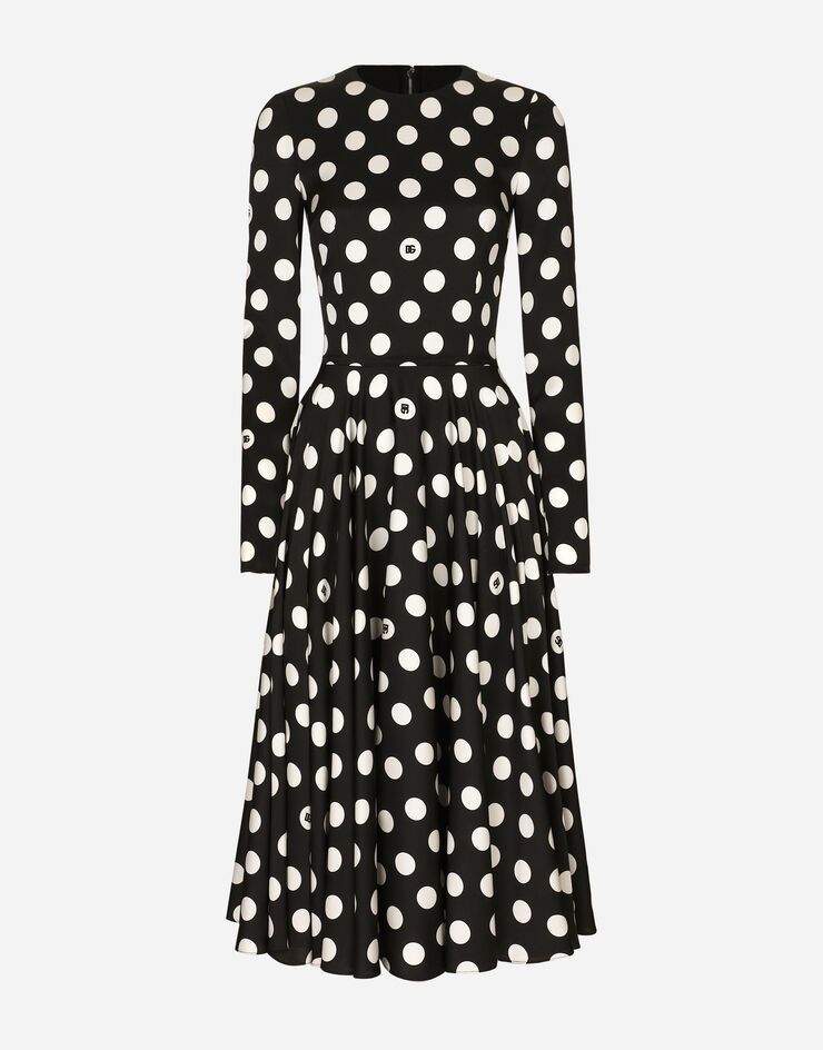 Dolce & Gabbana Charmeuse calf-length circle-skirt dress with polka-dot print Print F6JJLTFSA64