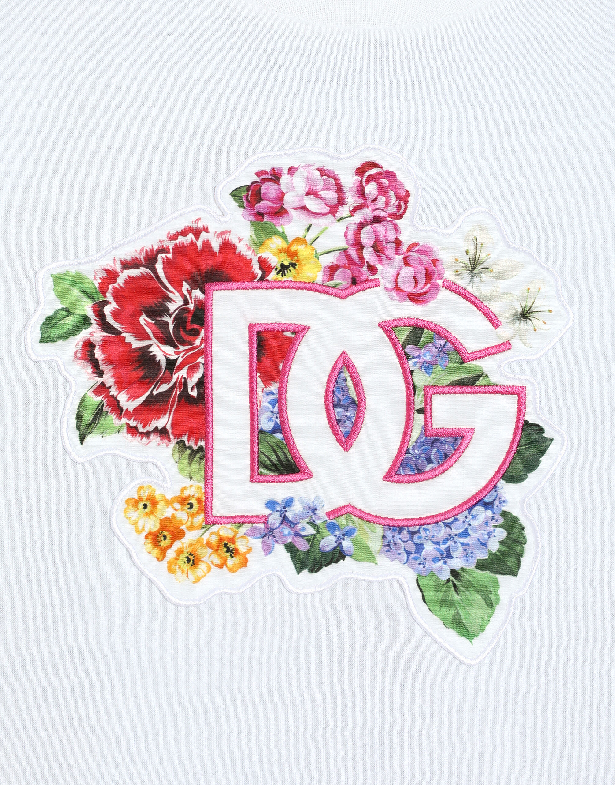 R*0様 D&G DOLCE & GABBANA 花柄 メッシュ タンクトップ Poplin and jersey T-shirt with patch in Multicolor for Girls