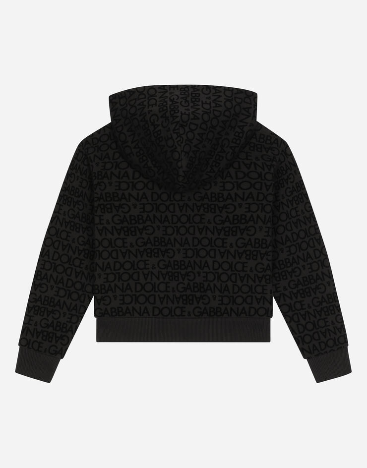 Dolce&Gabbana Jersey hoodie with flocked print Nero L4JWJCG7K2H