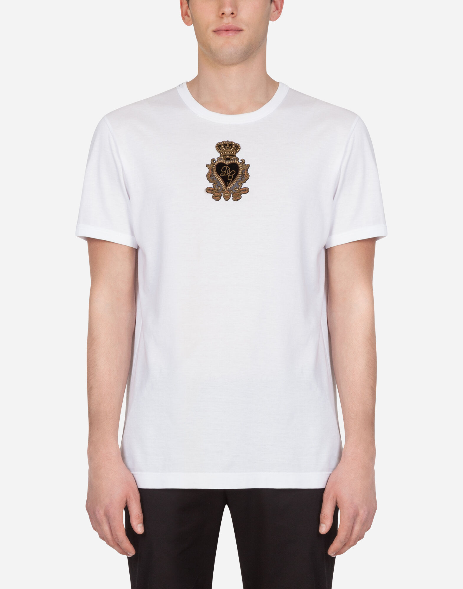 Cotton t shirt with heraldic patch in WHITE for Men Dolce Gabbana