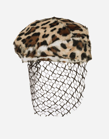 Dolce & Gabbana Leopard-print goatskin flat cap with veil Gold FH569TFURMQ