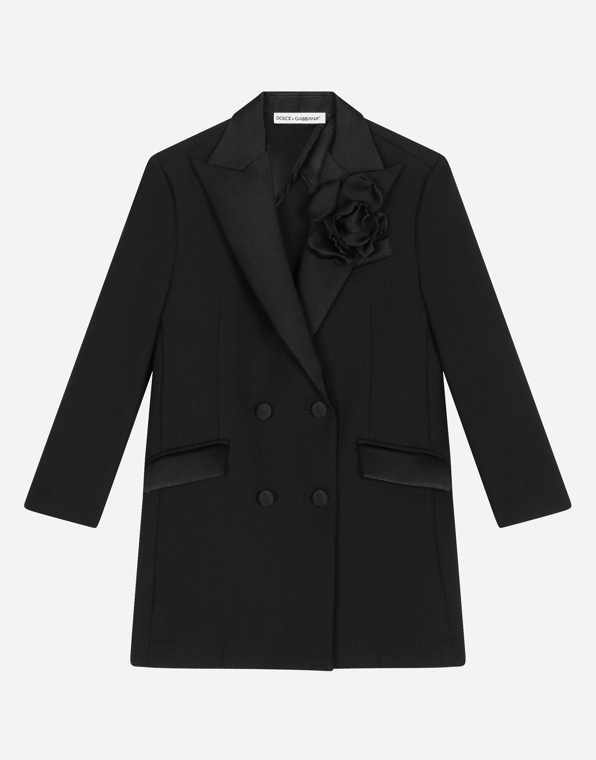 Dolce & Gabbana Zweireihiger Mantel aus Scuba mit Einsätzen aus Duchesse Drucken L5JC13ISMGV