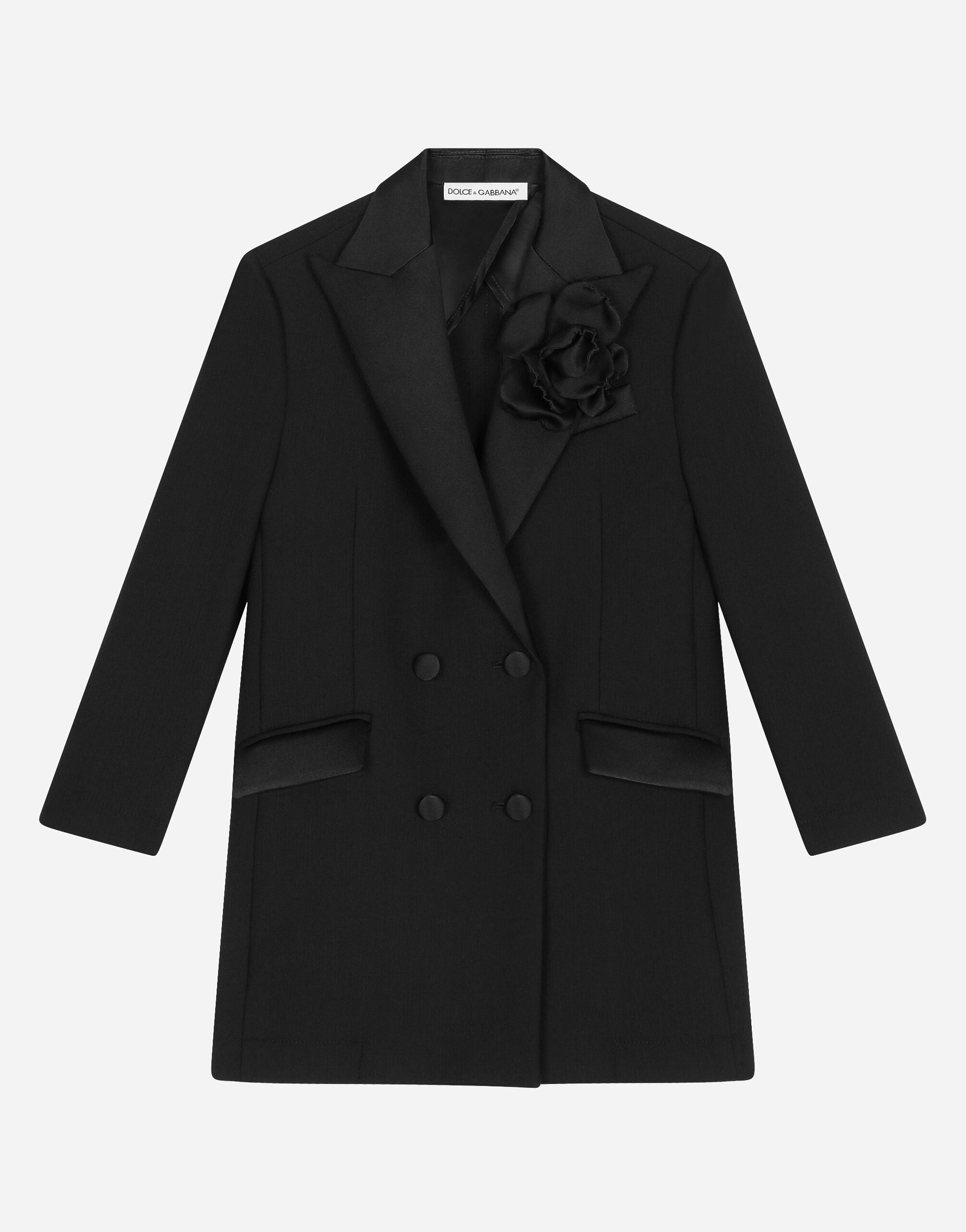 Dolce&Gabbana Double-breasted scuba coat with duchesse inserts Black L54C45G7K5C