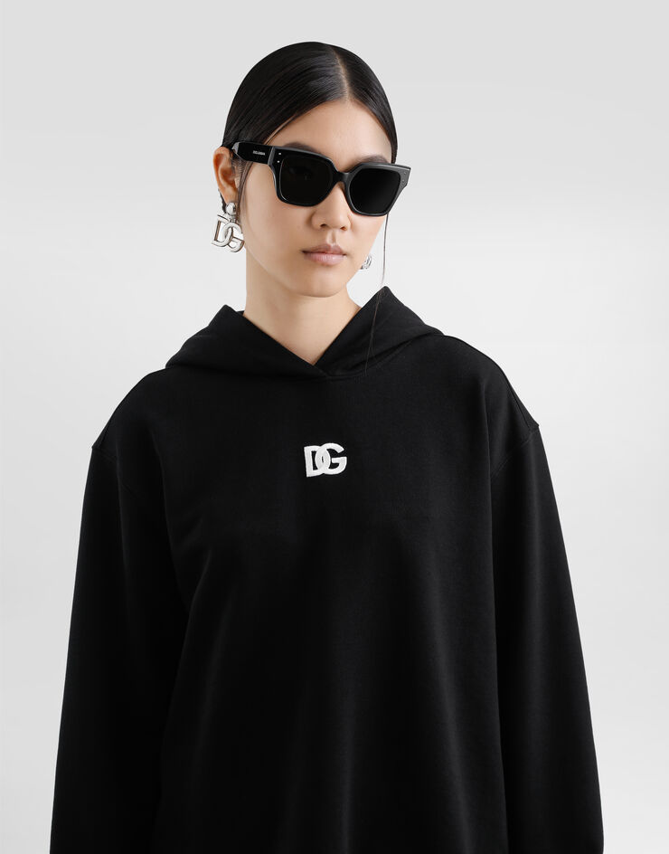 Dolce & Gabbana Jersey hoodie with DG embroidery Black F9S49ZGDCYC