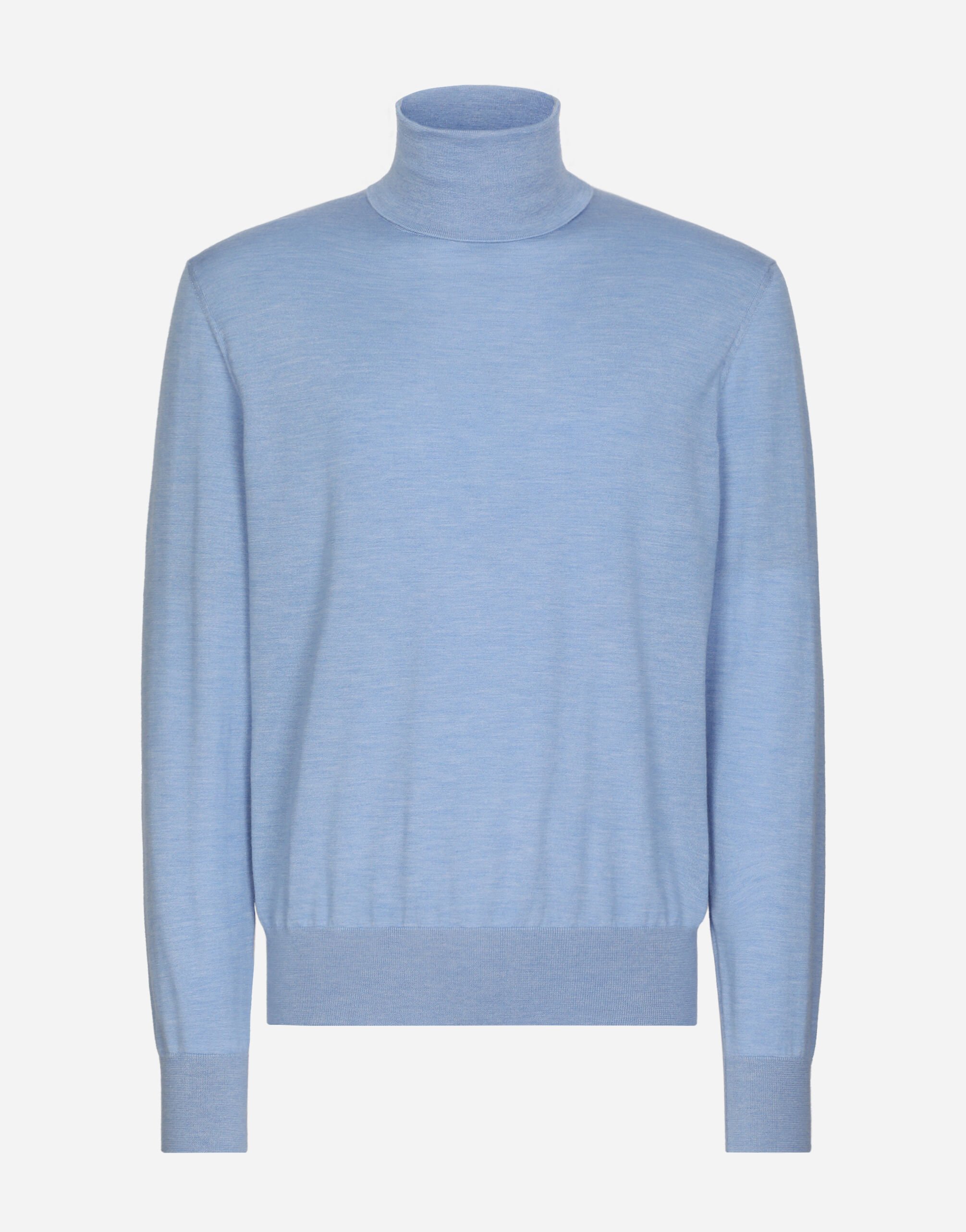 Extra-fine cashmere and silk turtleneck sweater in Azure for Men