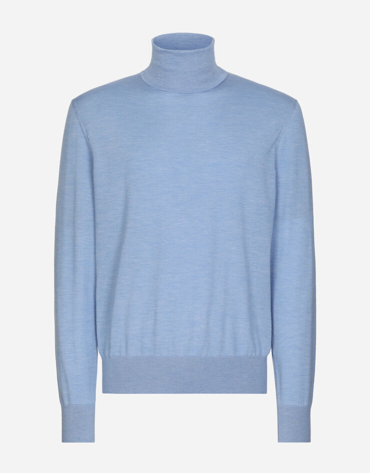 Dolce & Gabbana Extra-fine cashmere and silk turtleneck sweater Azure GXL03TJDMS4
