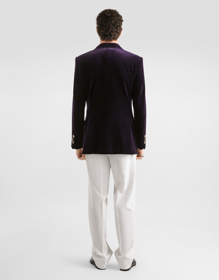 Dolce & Gabbana Double-breasted sicilia smooth velvet jacket Blue G2VO3ZFUVG7