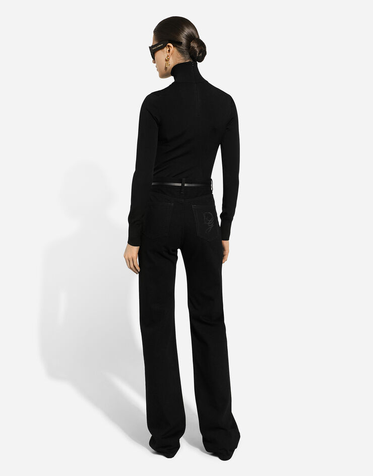 Dolce & Gabbana Viscose turtle-neck sweater with DG logo Black FXW16TJFMFK