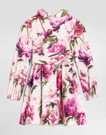 Dolce & Gabbana Kleid aus Baumwollflanell mit Pfingstrosen-Print Multicolor L54DV4G7QZV