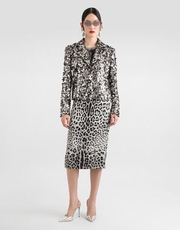 Dolce & Gabbana Silk tank top with fur print Grey FXT04TJAHLA