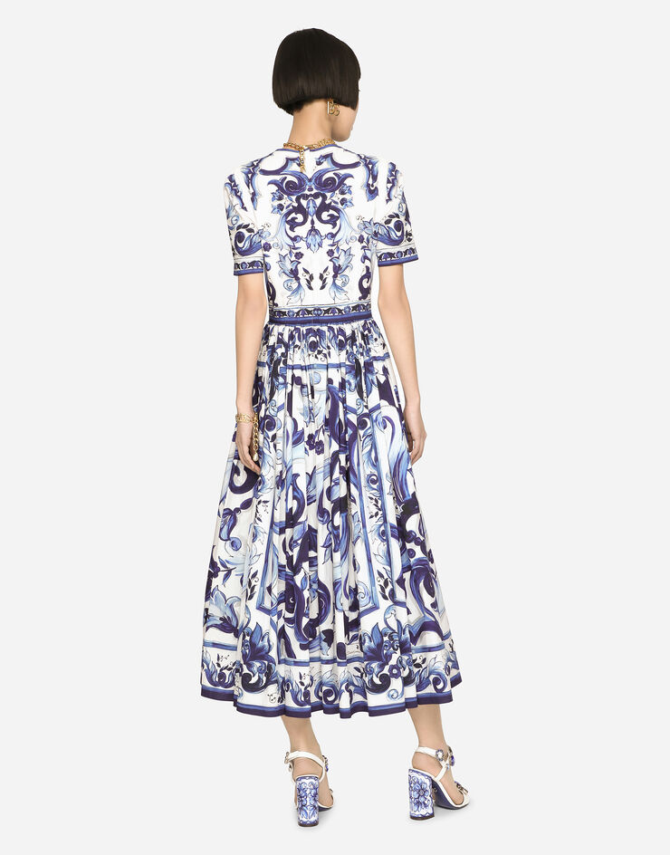 Dolce & Gabbana Majolica-print poplin calf-length dress Multicolore F6ADVTHH5BH