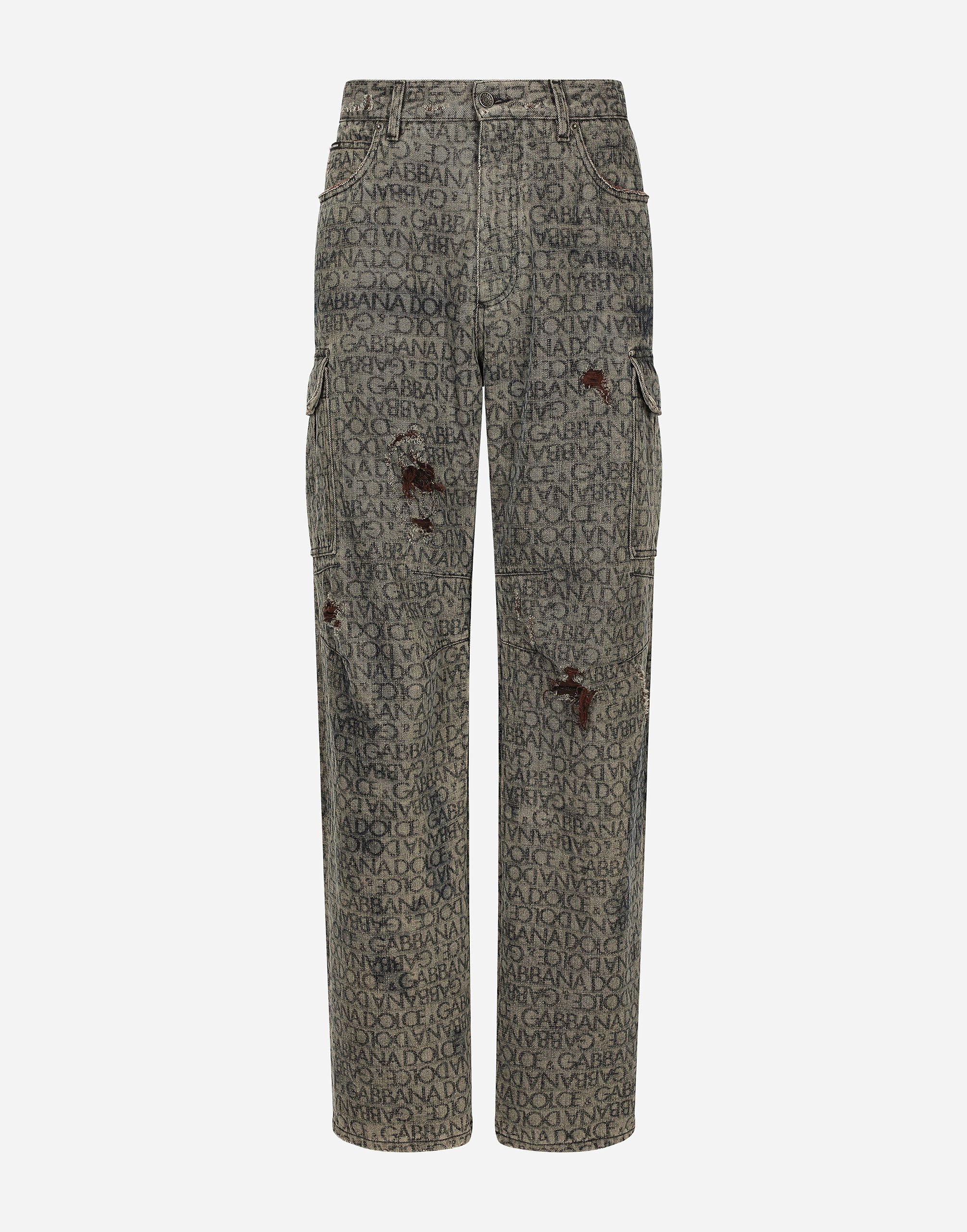 Dolce & Gabbana Gray denim cargo jeans with laser-etched logo Print GYK0ADG8KD2